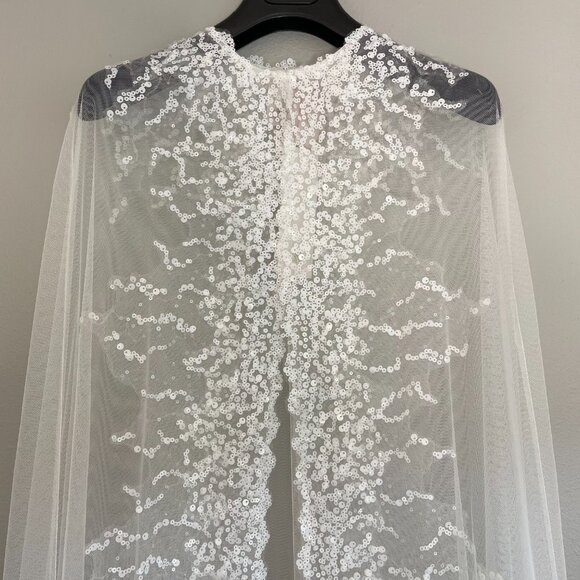 Savannah Miller VREELAND Sequin Bridal Cape | Wedding Dress Topper Ivory | Small - Picture 2 of 11